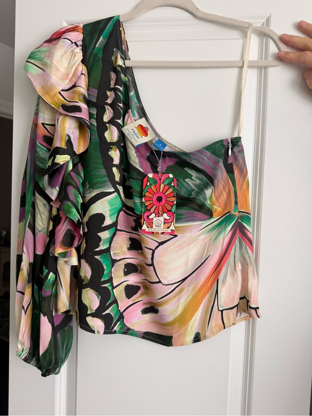 Farm Rio x Anthropologie One-Shoulder Ruffle Blouse